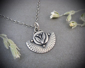 Sterling Silver Cottagecore Dark Academia Flower Necklace, Handmade Botanical Layering Necklace Gift  "Earthing Pendant"