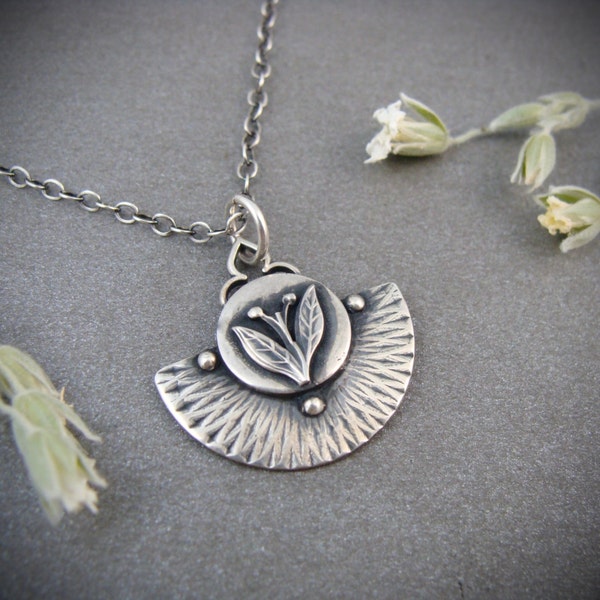 handmade sterling silver cottage core pendant, dark academia layering necklace, small flower pendant, siren jewels,"earthing pendant"