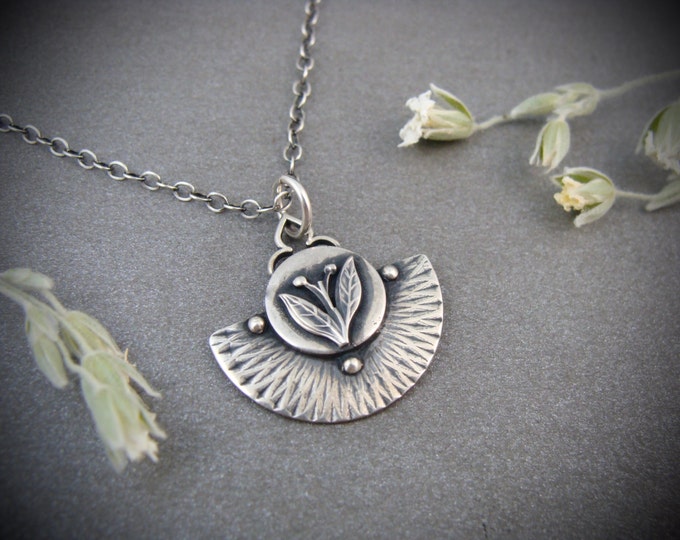 earthing handmade sterling silver cottage core pendant, dark academia layering pendants, flower pendant, small pendant, siren jewels