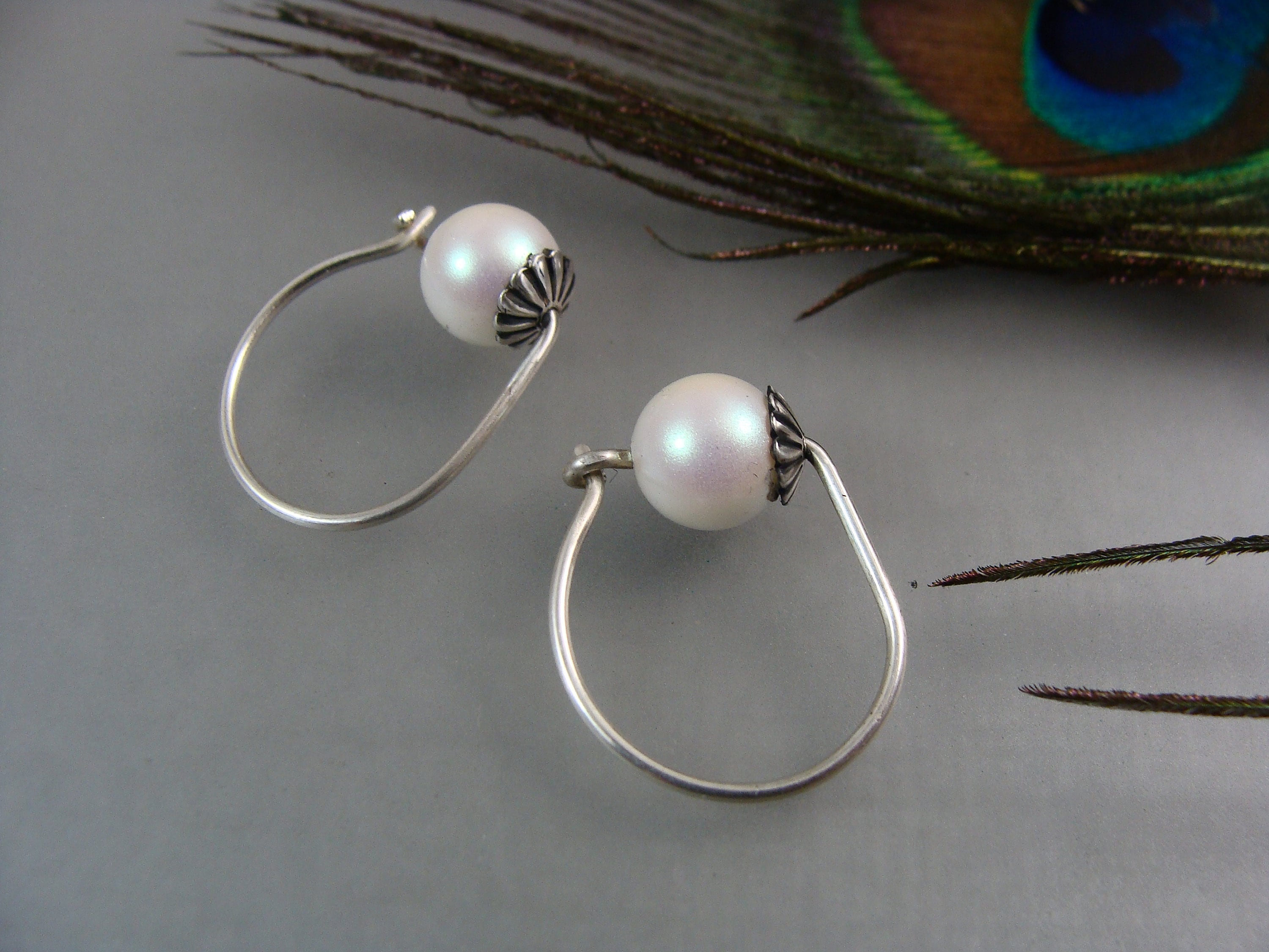 Pearl Hoop Earrings Sterling Silver