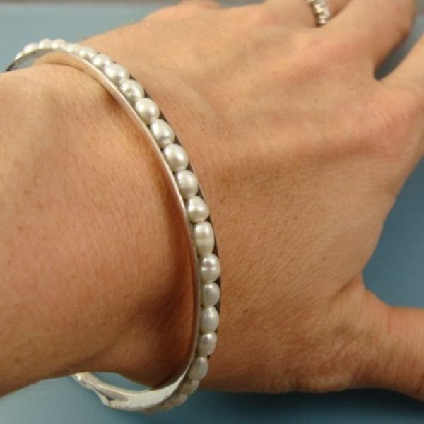 pearl bangle, stack bangle, silver bangle, silver bracelet, pearl jewelry, gifts for her, 925