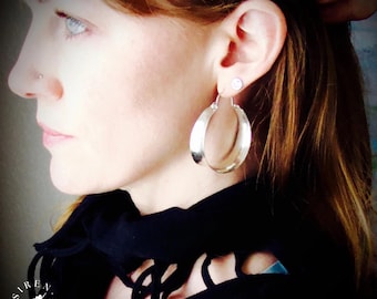 Chunky Sterling Silver 1.75" Hoop Earrings, Concave Statement Earrings, Handmade Jewelry, Gift for Women