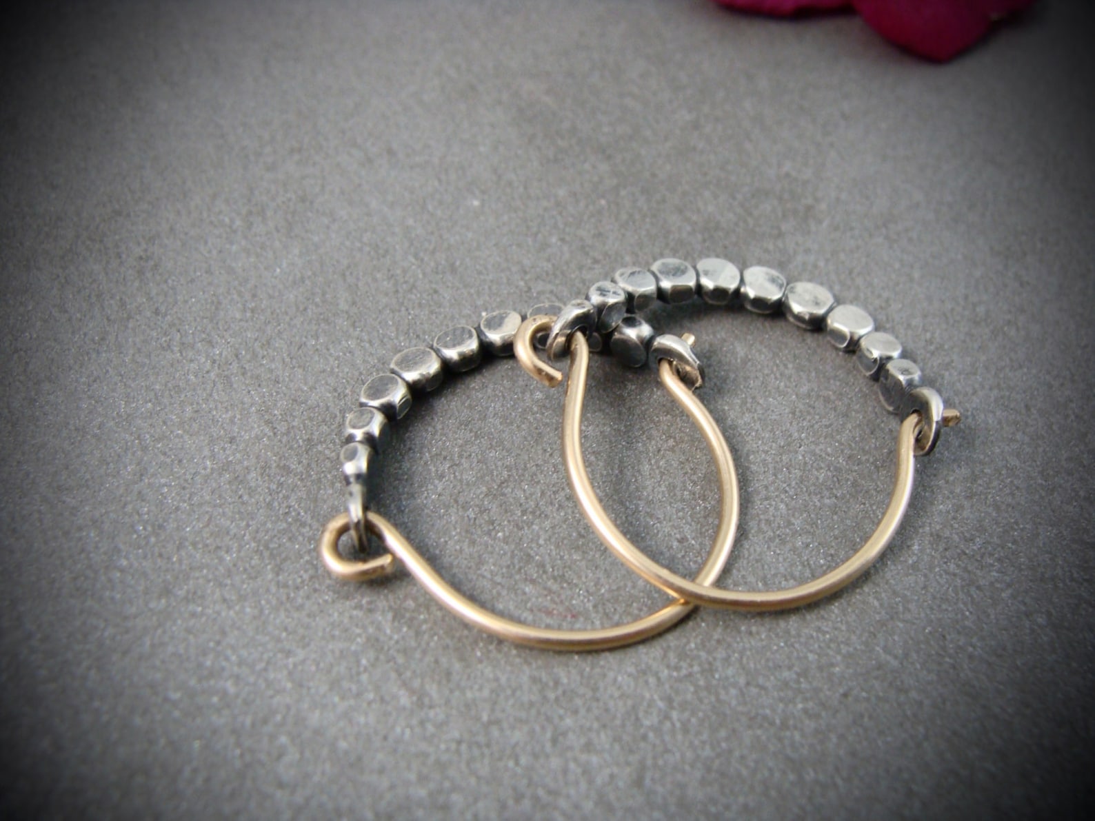 Petite Beaded Minimalist Mixed Metal Hoops Small Hoops Etsy