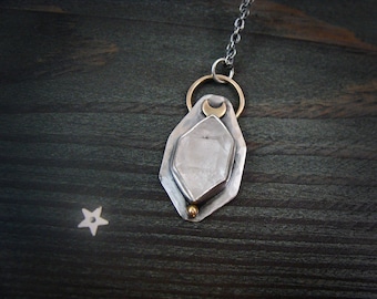 Herkimer diamond mixed metal boho pendant, Herkimer diamond jewelry, petite sterling silver pendant, siren jewelry, siren jewels, gifts
