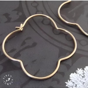 Gold Clover Hoop Earrings – Gothic Quatrefoil Jewelry, Handmade Minimalist Hoops, Jewelry Gift