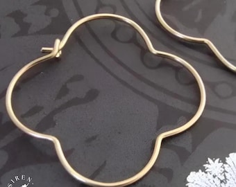 Gold Clover Hoop Earrings – Gothic Quatrefoil Jewelry, Handmade Minimalist Hoops, Jewelry Gift