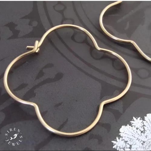 Gold Clover Hoop Earrings – Gothic Quatrefoil Jewelry, Handmade Minimalist Hoops, Jewelry Gift