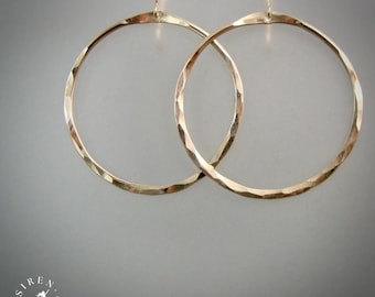 Hammered Gold Hoop Earrings – Lightweight Medium 1 1/2" Artisan Statement Hoops