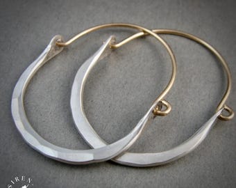 Sterling Silver & Gold Hammered Hoop Earrings – Two-Tone, Mixed Metal Minimalist Hoops, Jewelry Gift