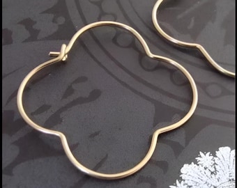 Gold Clover Hoop Earrings – Gothic Quatrefoil Jewelry, Handmade Minimalist Hoops, Jewelry Gift