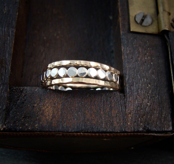 Mixed Metal Stacking Rings – “Power of Three”, Gold & Silver Hammered Thin Rings, Minimalist Stackable Ring Set, Handmade ring, Siren Jewels