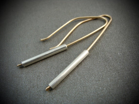 Modern minimalist 14k gold filled dangles, Mixed metal modern jewelry, simple sleek earrings, Siren jewels, Gifts for her, Siren jewels