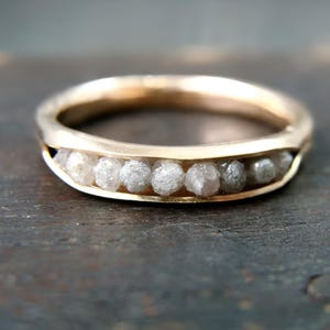 Raw diamond solid 14k gold ring, Diamond band ring, Conflict free diamonds, Gifts for her, Raw grey diamonds ring &quot;Rock candy ring&quot;