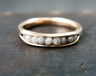 Raw diamond solid 14k gold ring, Diamond band ring, Conflict free diamonds, Gifts for her, Raw grey diamonds ring &quot;Rock candy ring&quot;