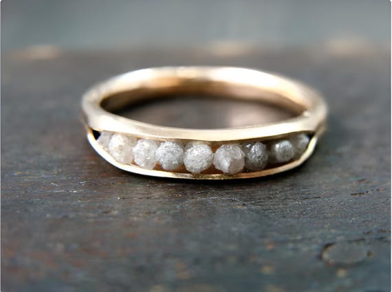 Raw diamond solid 14k gold ring, Diamond band ring, Conflict free diamonds, Gifts for her, Raw grey diamonds ring "Rock candy ring"