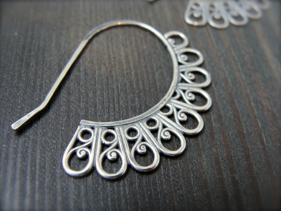 Sterling silver blade hoops, 925 filigree earrings, Unique jewelry women, Siren jewelry, Edgy earrings,  "Floret blades"