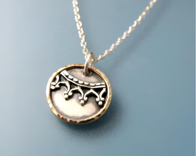 Featured listing image: Sterling Silver Crown Pendant – Dainty Two Tone, Mixed Metal Artisan Necklace