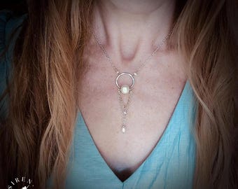 Pearl and Sterling Silver Mixed Metal Pendant, Waterfall Chain Necklace, Jewelry Gift For Her