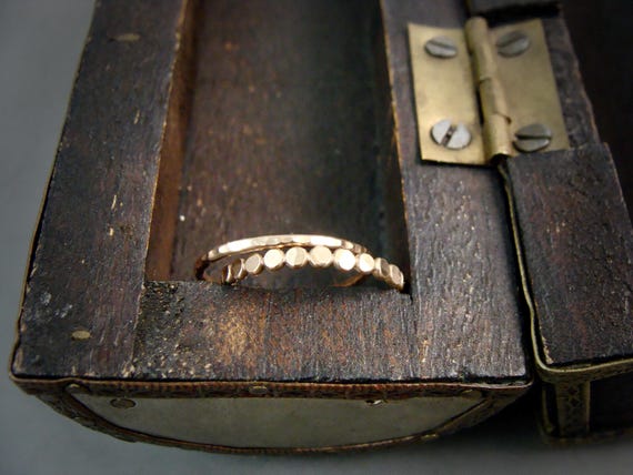 Hammered 14k Gold Fill Stacking Rings - Set Of Two, Petite Gold Dot Bead and Textured Band Rings