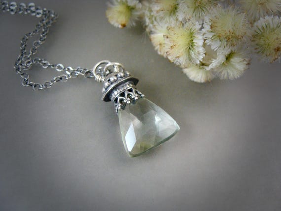 Green Amethyst Sterling Silver Pendulum Pendant, Amethyst Necklace, Siren Jewels