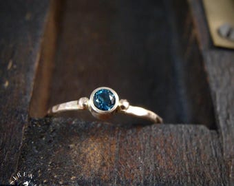 London Blue Topaz 14k Gold Ring, Petite Stacking Ring