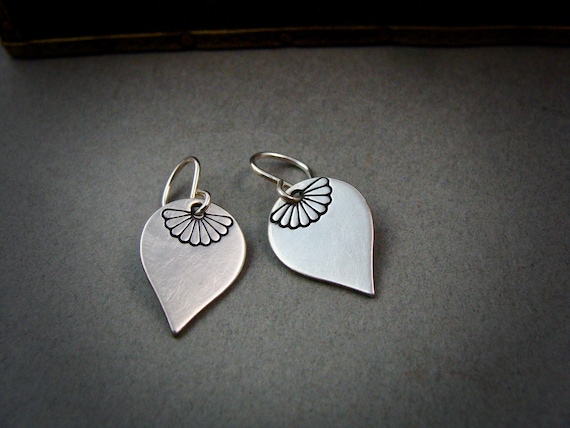 Petite Sterling Silver Dangle Earrings – Simple Petal Shaped Drops, Hand Stamped Minimalist Earrings, Gifts for Her, Siren Jewels