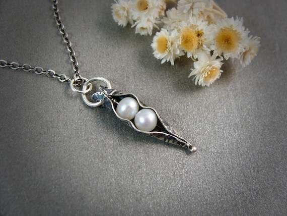 Pearl and sterling pea pod pendant, Cottage core necklace, Artisan made pendant, Siren jewels, Gifts for her, "Sweet pea necklace"