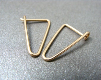 Small 14k Gold Filled Triangle Hoop Earrings – Minimalist Geometric Hoops, Handmade jewelry