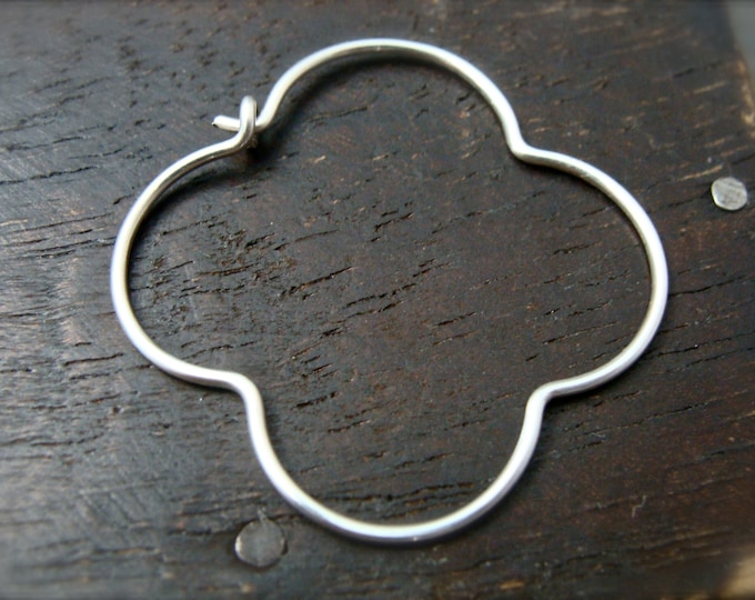 silver gothic hoops ... sterling silver clover earrings, gifts for her, silver hoops