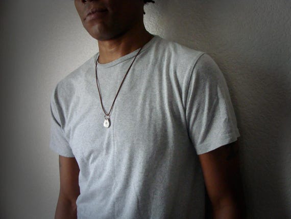 Mens Rustic Unisex Sterling Pendant: Mens mixed metal leather evil eye necklace