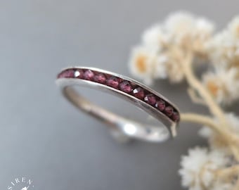 Handmade Rhodolite Garnet Sterling Silver Stacking Ring – January Birthstone Band, Minimalist Artisan Jewelry