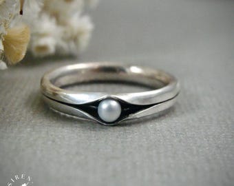 Freshwater Pearl Sterling Silver Ring – Handmade Stacking Band, Minimalist Pearl Jewelry “Princess and the Pea”