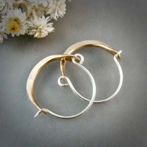 Hammered Gold Filled & Sterling Silver Hoop Earrings: Minimalist Dangles