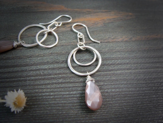 Chocolate moonstone and sterling silver dangles, handmade drop earrings, siren jewels, boho earrings, siren jewels