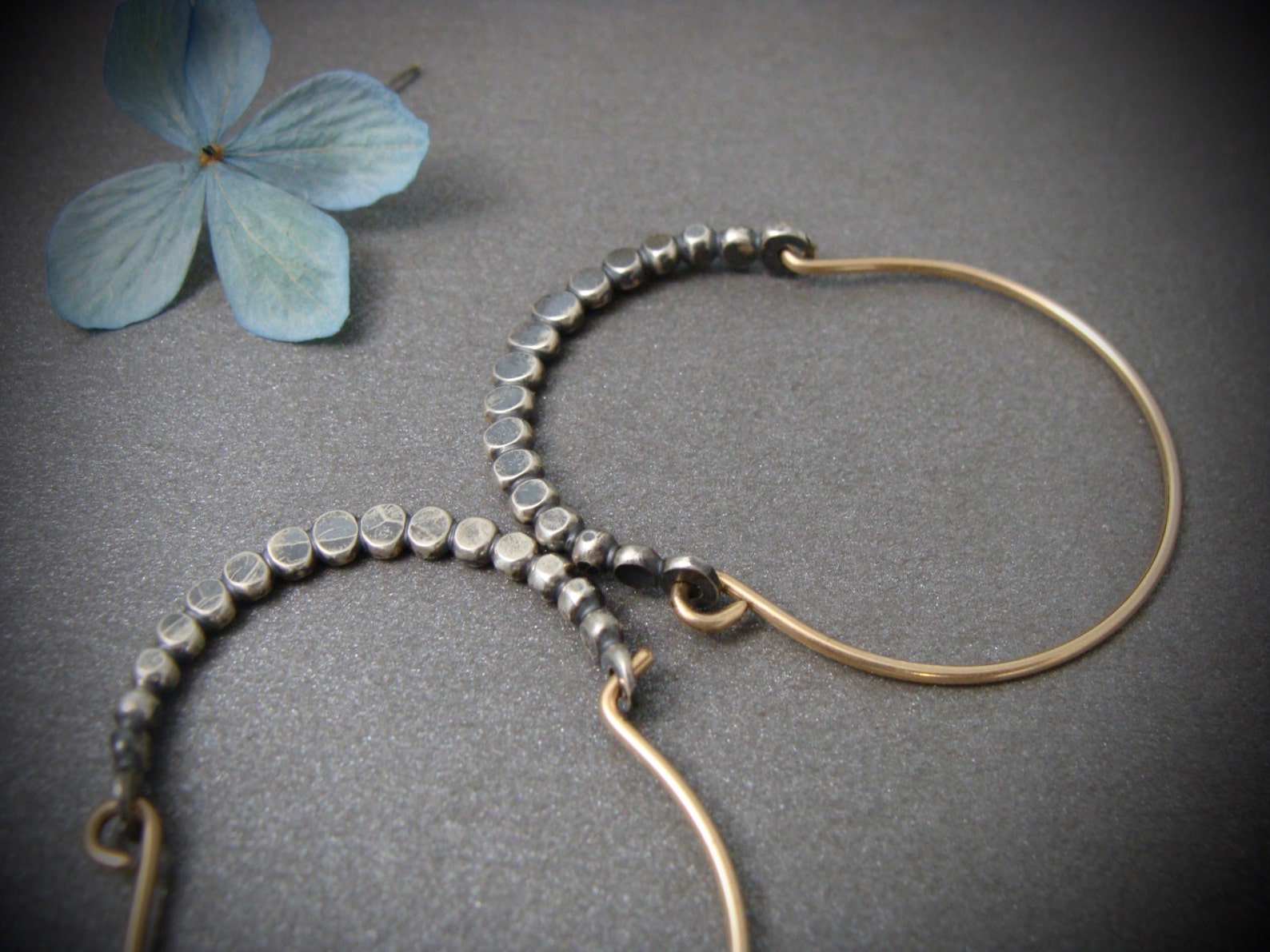 Beaded Minimalist Mixed Metal Hoops Sterling Silver and Etsy