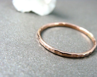 petite solid 14k rose gold stack ring... gold band ,1 mm hammered gold ring, gifts for her, 14k gold jewelry, delicate jewelry