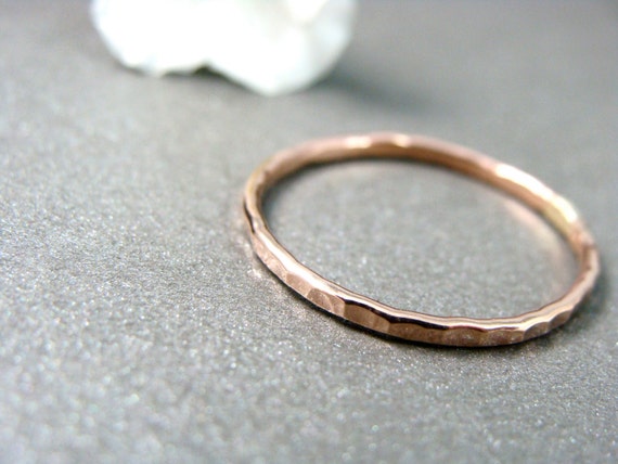 Petite solid 14k rose gold stack ring, 1 mm hammered gold ring, Gifts for her, 14k gold jewelry, Delicate jewelry, Siren jewels