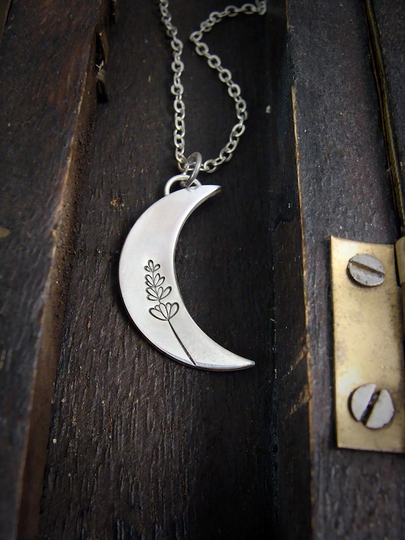 Sterling silver crescent moon pendant, Layering sterling silver pendant, Moon necklace, Celestial jewelry, Gifts for her "Lavender moon"