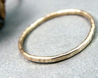 Solid 14k Gold Stack Ring, 1 mm Delicate Hammered Band, Stacking Ring, Dainty jewelry