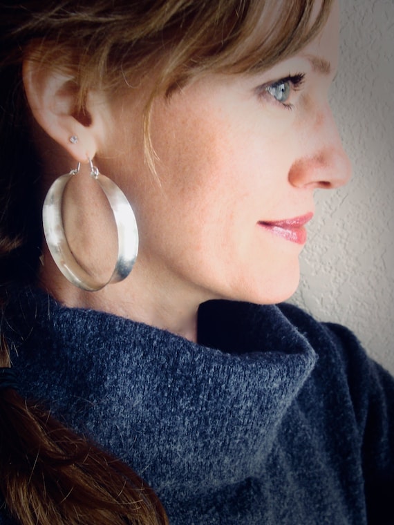 XXL Sterling Silver Concave Hoop Earrings – 2.5 Inch Statement Hoops, Chunky 925 Silver Hoops, Handmade Jewelry, Siren Jewels, Gifts for Her