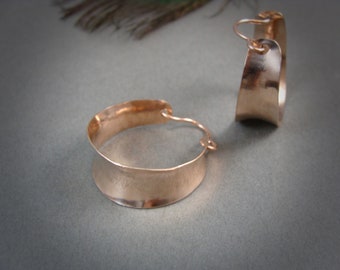 Rose Gold Chunky Hoop Earrings – Lightweight Wide 1 inch Hoops, Artisan Jewelry