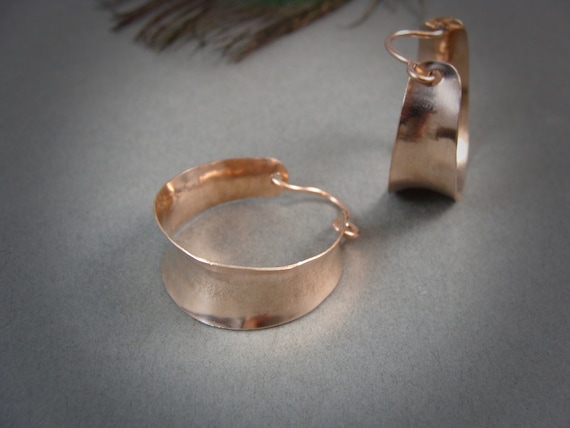 Rose Gold Chunky Hoop Earrings – Lightweight Wide Hoops, Artisan Jewelry
