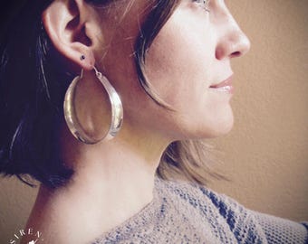 XL Sterling Silver 2" Hoop Earrings - Hand formed Concave Saddle Statement Hoops, Chunky Wide Lightweight Earrings