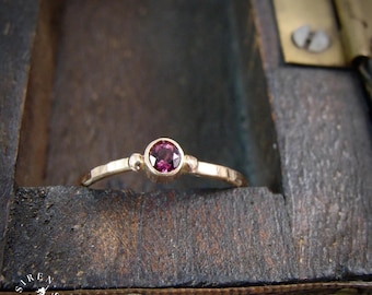 Pink Tourmaline Solid 14k Gold Ring - Minimalist Stacking Band "Tiny Love"