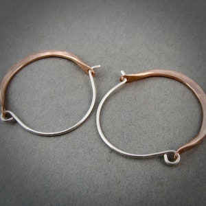 large minimalist ... mixed metal sterling and rose gold hoops, handmade jewelry, gifts for her image 3