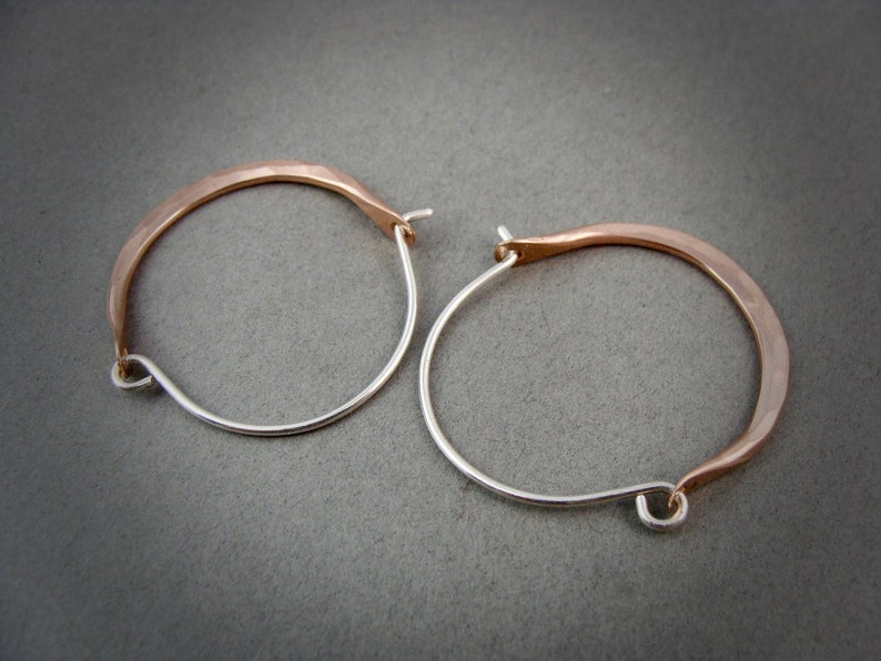 large minimalist ... mixed metal sterling and rose gold hoops, handmade jewelry, gifts for her image 3