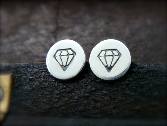 Diamond studs sterling silver post earrings, Handmade jewelry, Small petite disc earrings, Diamond earrings, Gifts for her, Siren jewels