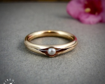 14k Gold Solitaire Pearl Band Ring – Handmade Gold, Artisan Jewelry