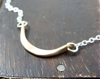 14k Gold Filled Hammered Crescent Bar Necklace, Dainty Layering Pendant