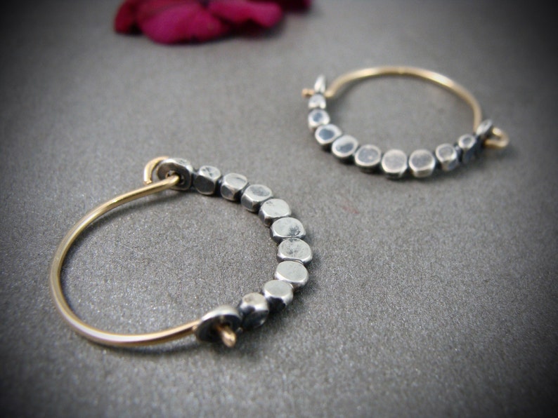 Petite Beaded Minimalist Mixed Metal Hoops Small Hoops Etsy